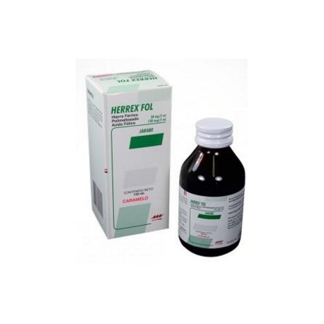 Herrex Fol 50 mg / 120 mcg (FARMACUNDINAMARCA) Frasco 120 mL Caramelo Jarabe_ Farma De Colombia